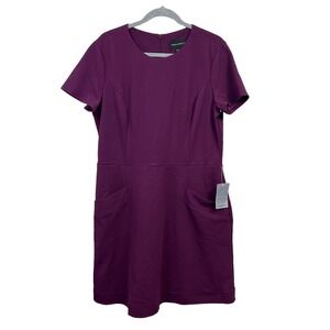 Donna Morgan Womens Sheath Dress Stretch Short Sleeves Pockets Purple Size 16*